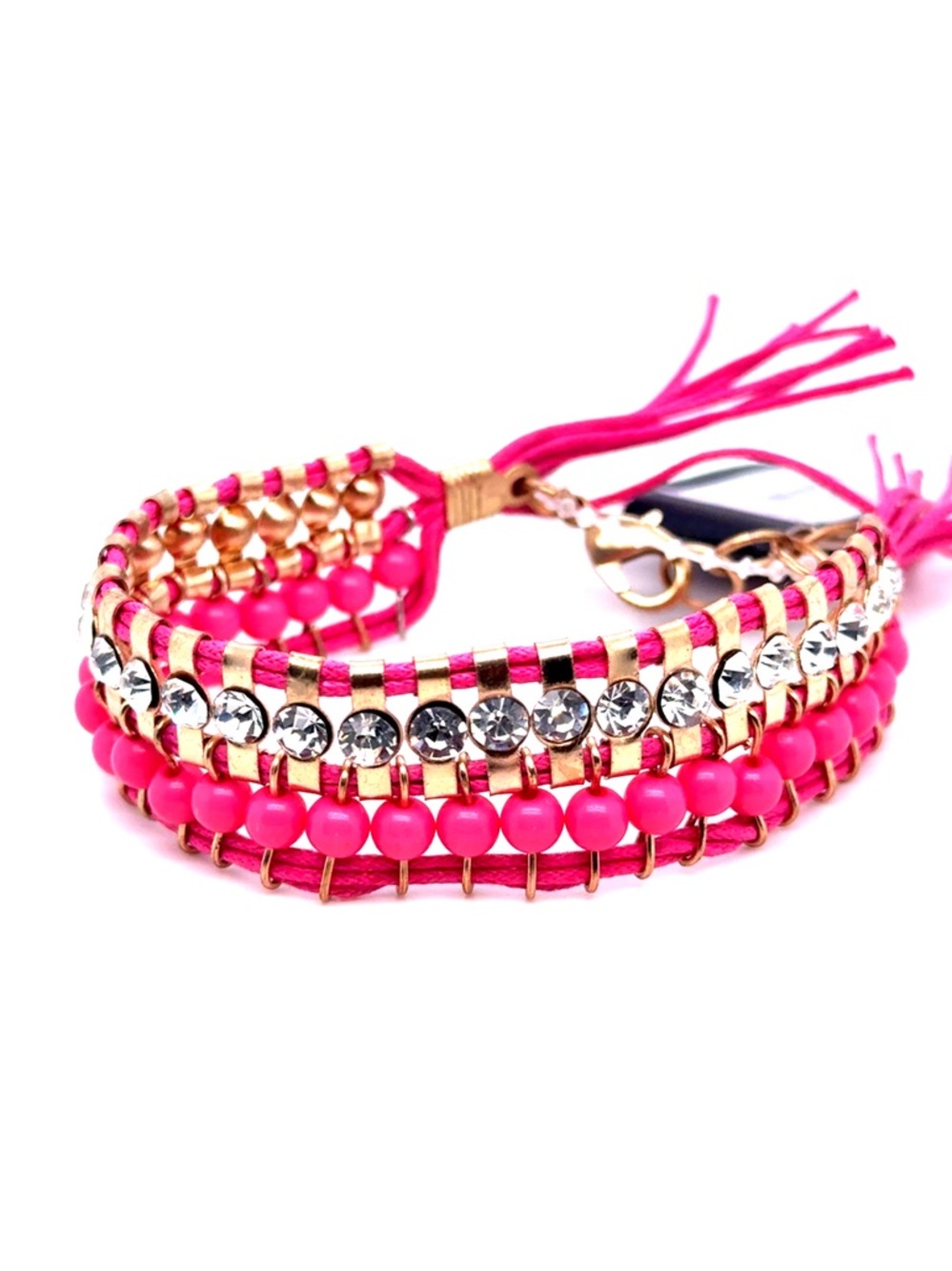 Pink Beaded Crystal Wrap Bracelet (E5) - Picture 3 of 5